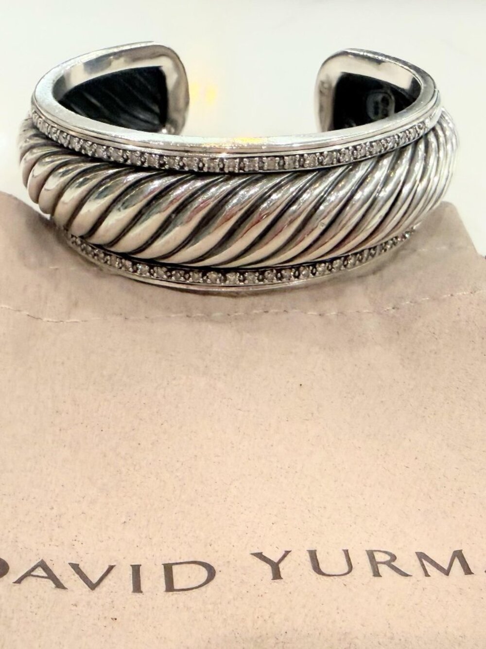 DAVID YURMAN NARROW SS & DIAMOND THOROUGHBRED CUFF BRACELET